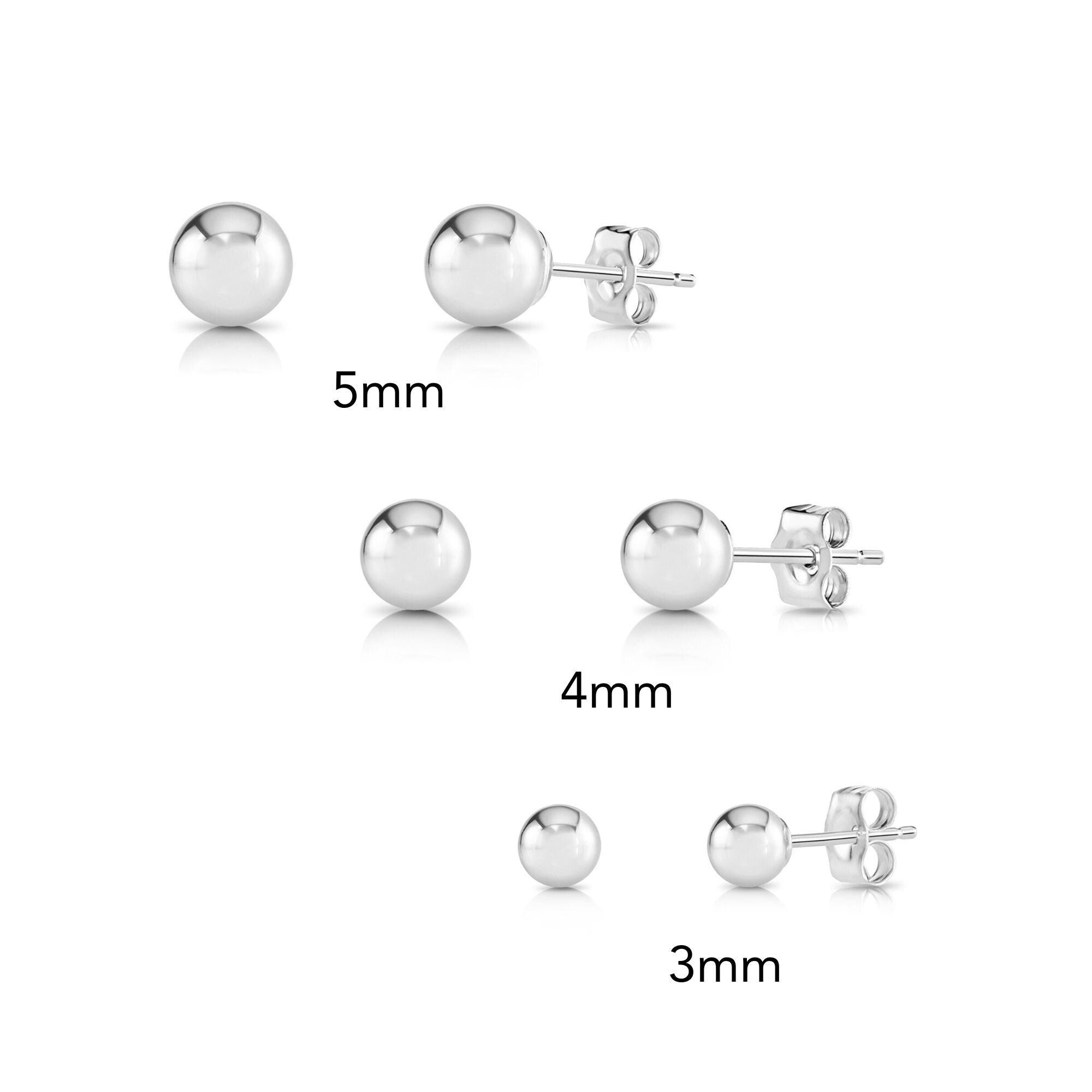 Set of 3! 14K Gold Ball Stud Earrings with Butterfly Pushbacks, Solid 14K Yellow Gold Gift Set, 3Mm 4Mm and 5Mm