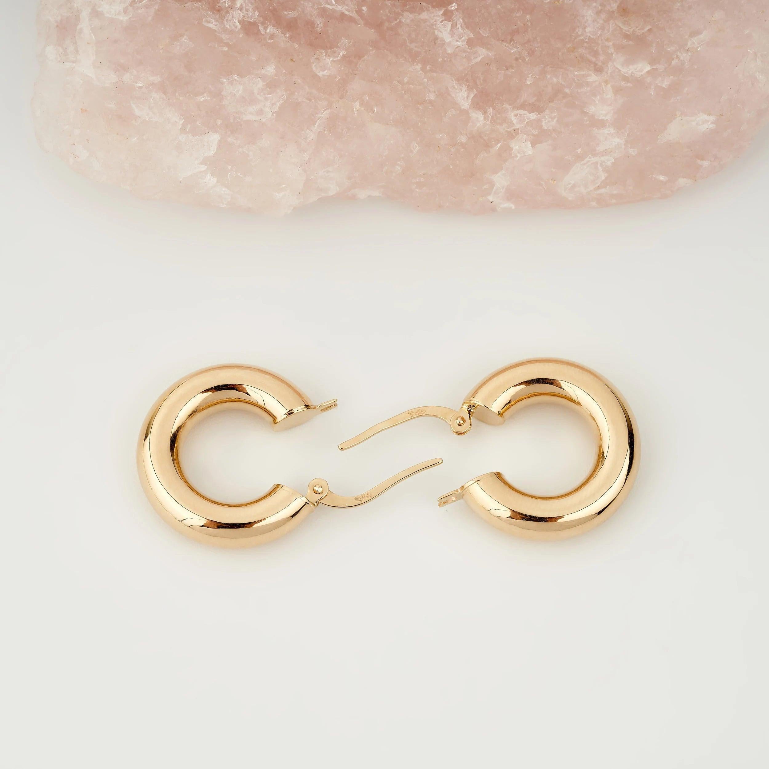 Stunning 14K Solid Gold Chunky Thick Hoop Earrings - Timeless Elegance.