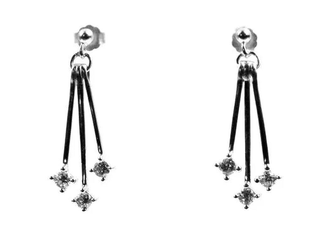 14K White Gold Diamond Dangle Earrings Multi Bar Drop