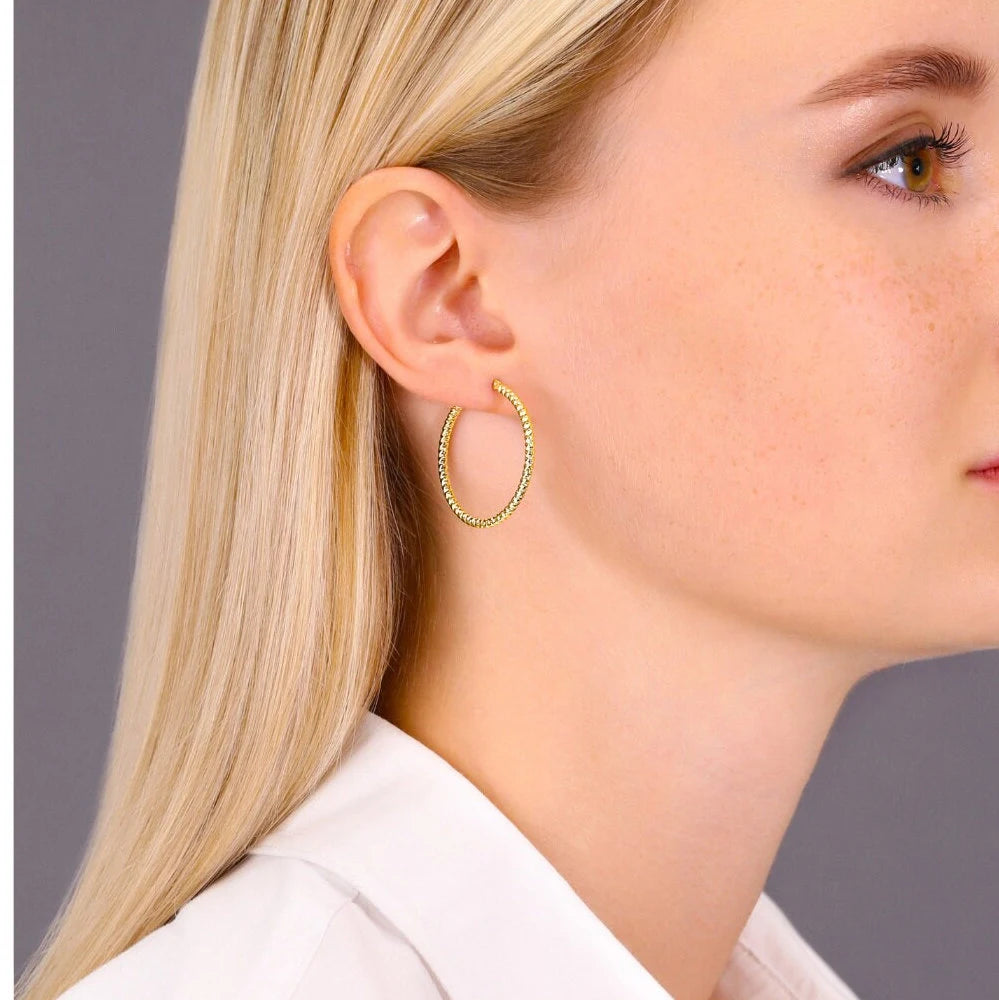 14K Yellow Gold Hoops with Spiral Diamond Cuts, the Twist Collection, 18Mm, 20Mm, 25Mm, 30Mm, Gifts for Her, Made by TILO Jewelry