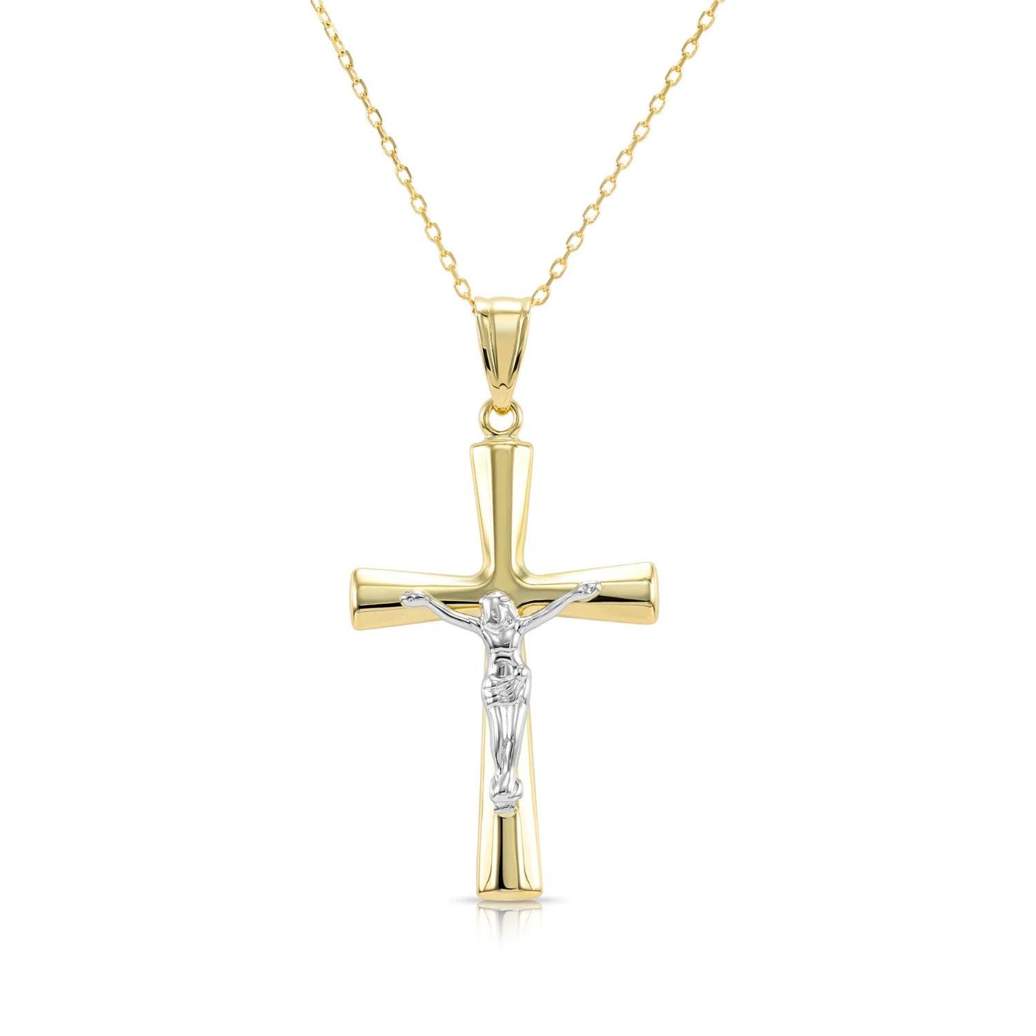 Stunning 14K Two-Tone Gold Jesus Crucifix Pendant Necklace with 18" Cable Chain.