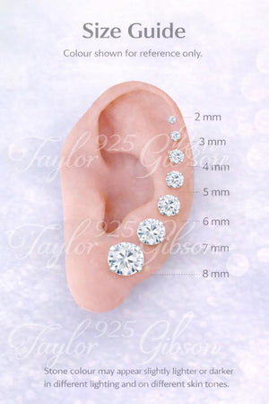 925 Sterling Silver round Earrings Studs Clear Tiny Small One Pair