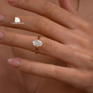 Oval Lab Grown Diamond Engagement Ring: 14K Solid Gold Solitaire