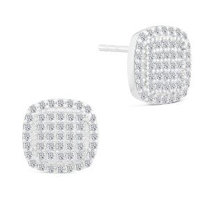 Sterling Silver CZ Pave Square Stud Earrings - Unisex Elegance.