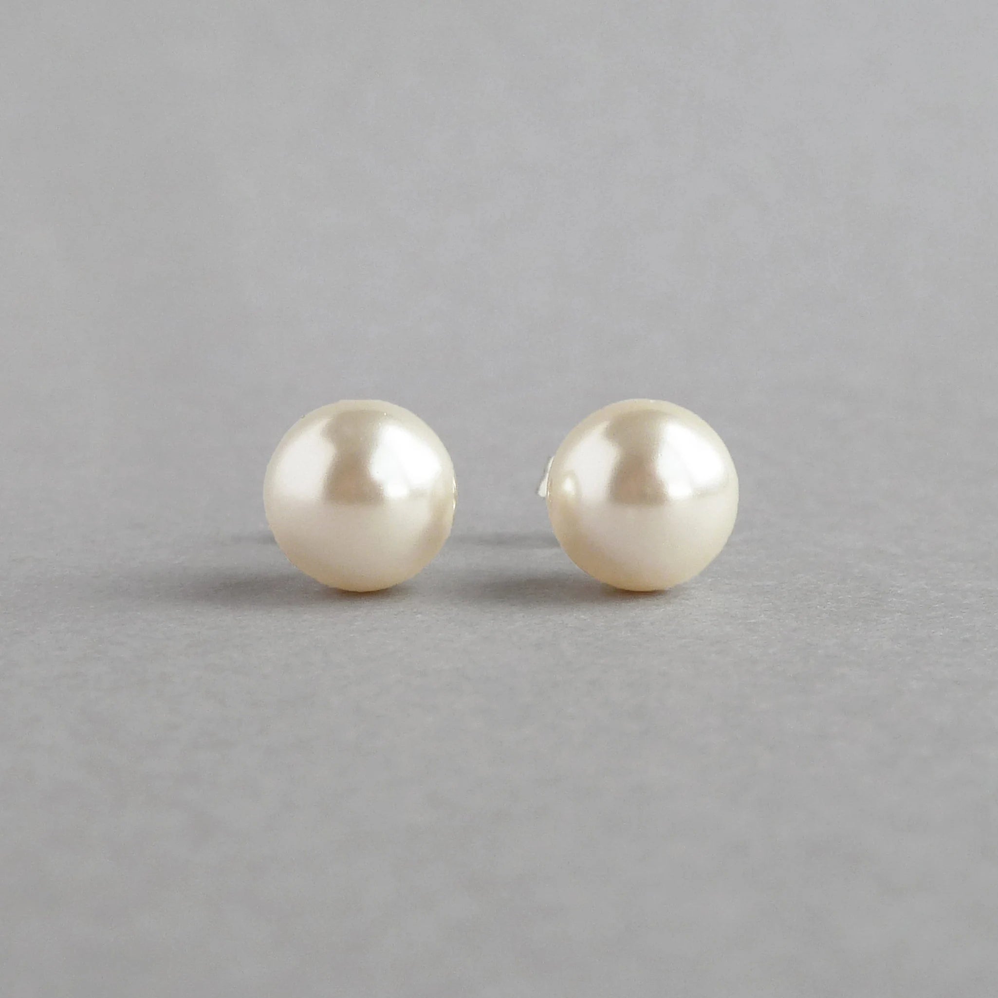 8Mm Cream Pearl Stud Earrings - round Cream Swarovski Pearl Ball Studs - Ivory Wedding Jewellery for Brides/Bridesmaids - Gifts for Her