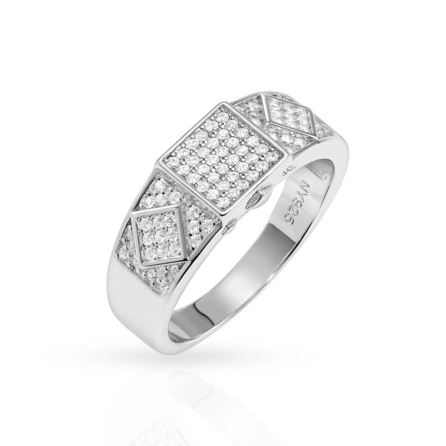 Sparkling 925 Sterling Silver Pave Square Signet Pinky Wedding Band - Perfect for Anniversaries & Everyday Elegance.