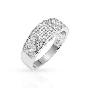 Sparkling 925 Sterling Silver Pave Square Signet Pinky Wedding Band - Perfect for Anniversaries & Everyday Elegance.