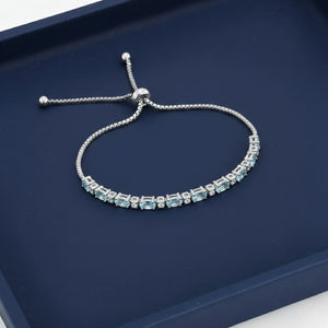Sterling Silver March Aquamarine Birthstone Adjustable Bracelet
