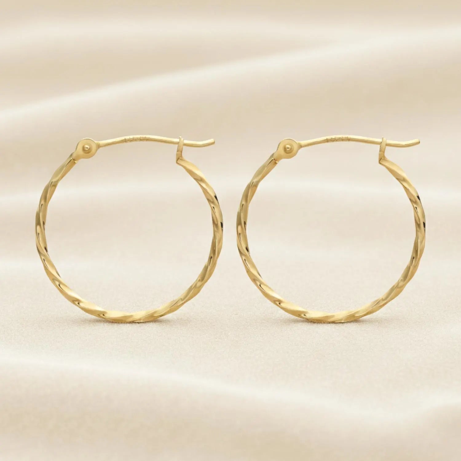14K Yellow Gold Twisted round Hoop Earrings, 1Mm Thin, Available in All Sizes, Handmade by TILO Jewelry