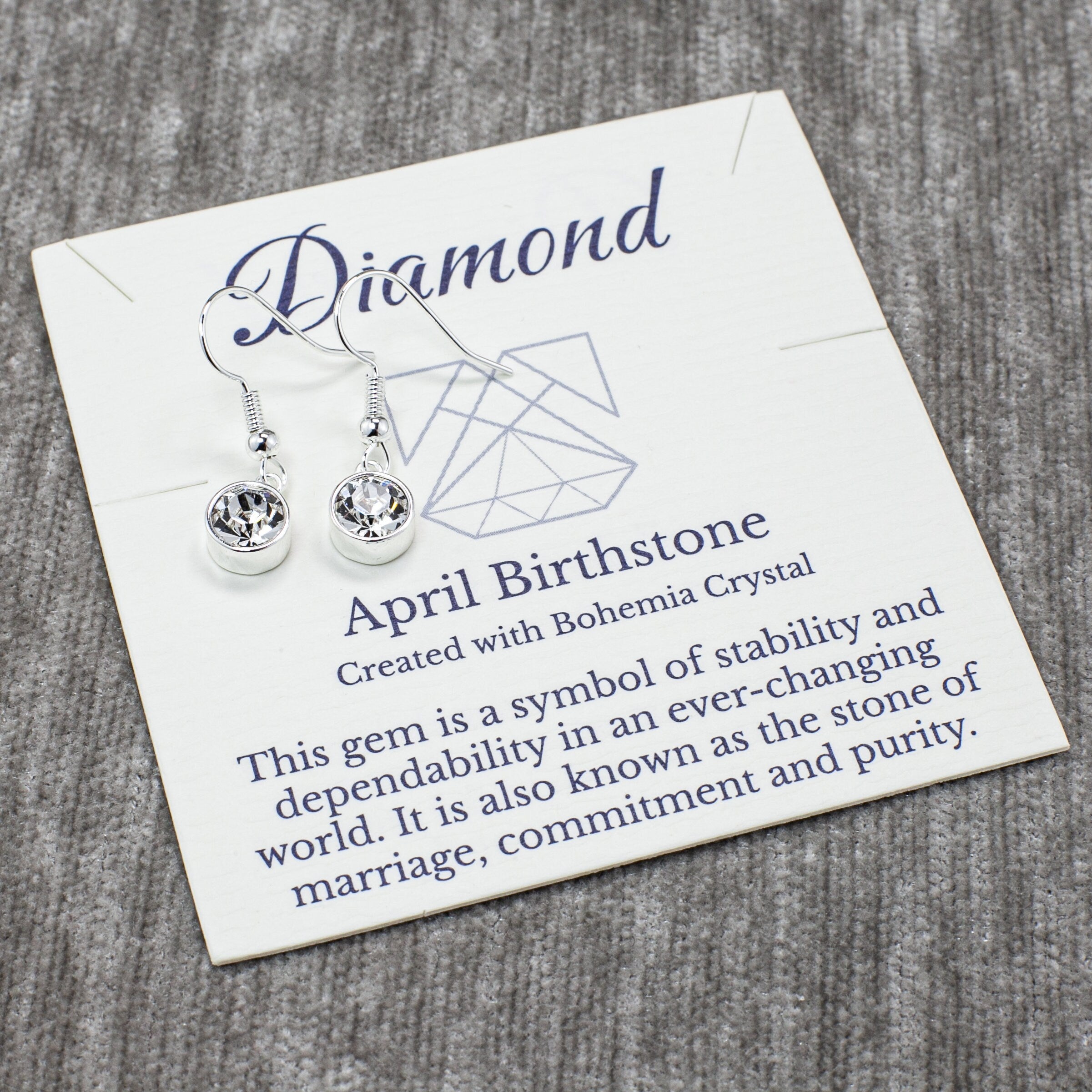 April Diamond Drop Earrings, Bohemian Crystal, Gold or Silver, French Hooks