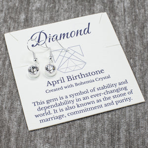 April Diamond Drop Earrings, Bohemian Crystal, Gold or Silver, French Hooks