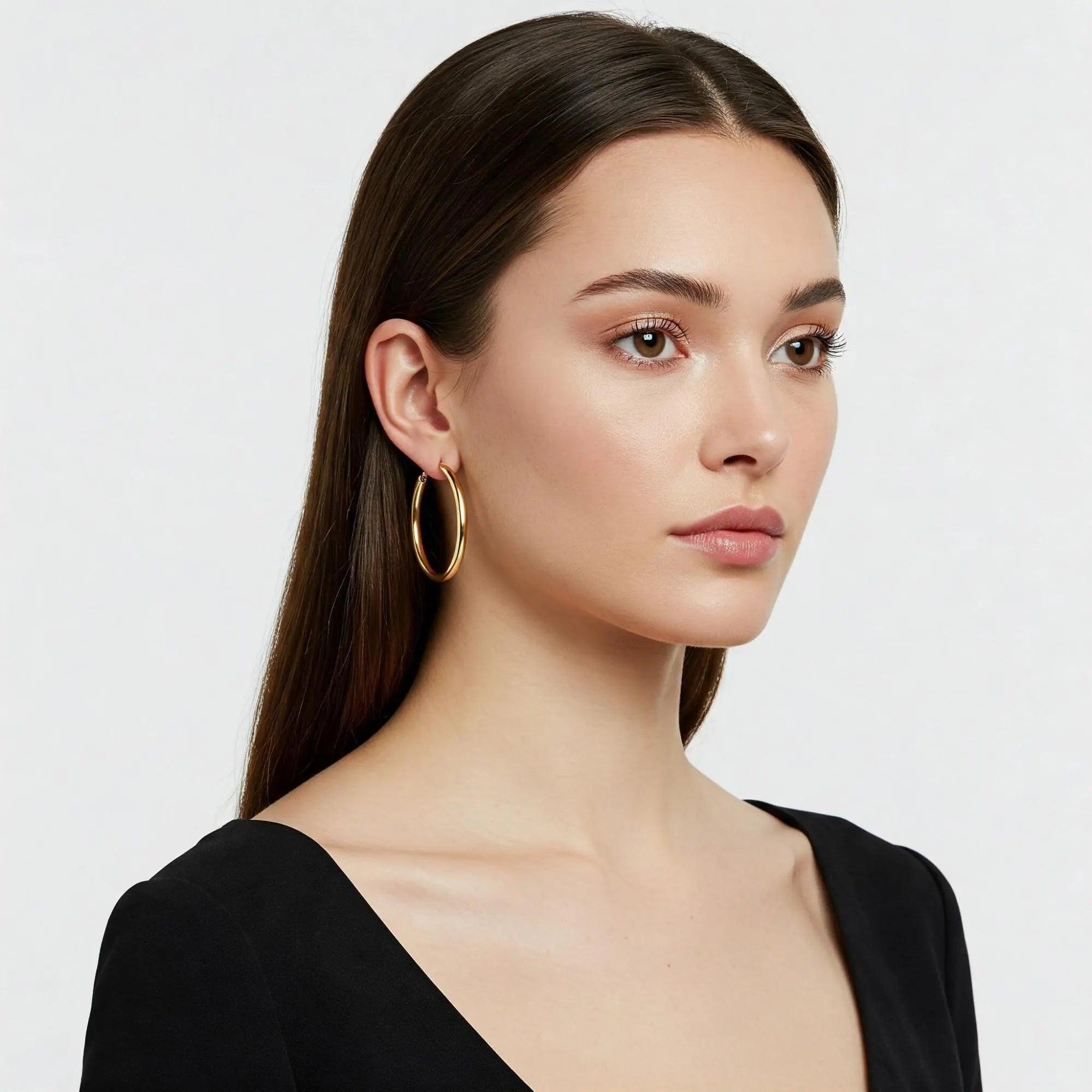 Stunning 14K Yellow Gold Large Hoop Earrings - Bold & Classy 1.75 Inch Design.