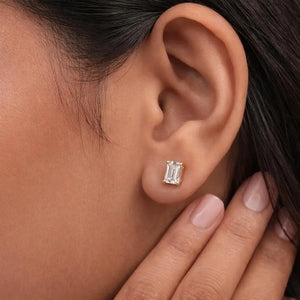 2Ct Emerald Cut Diamond Earrings, Solitaire Emerald Cut Moissanite Earrings, Everyday Diamond Earrings, Emerald Diamond Studs,Gift for Women