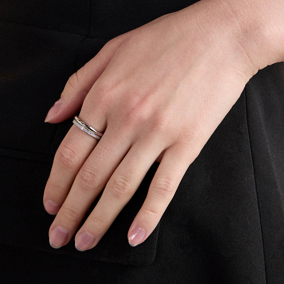 Crystal Stacking Ring in Silver