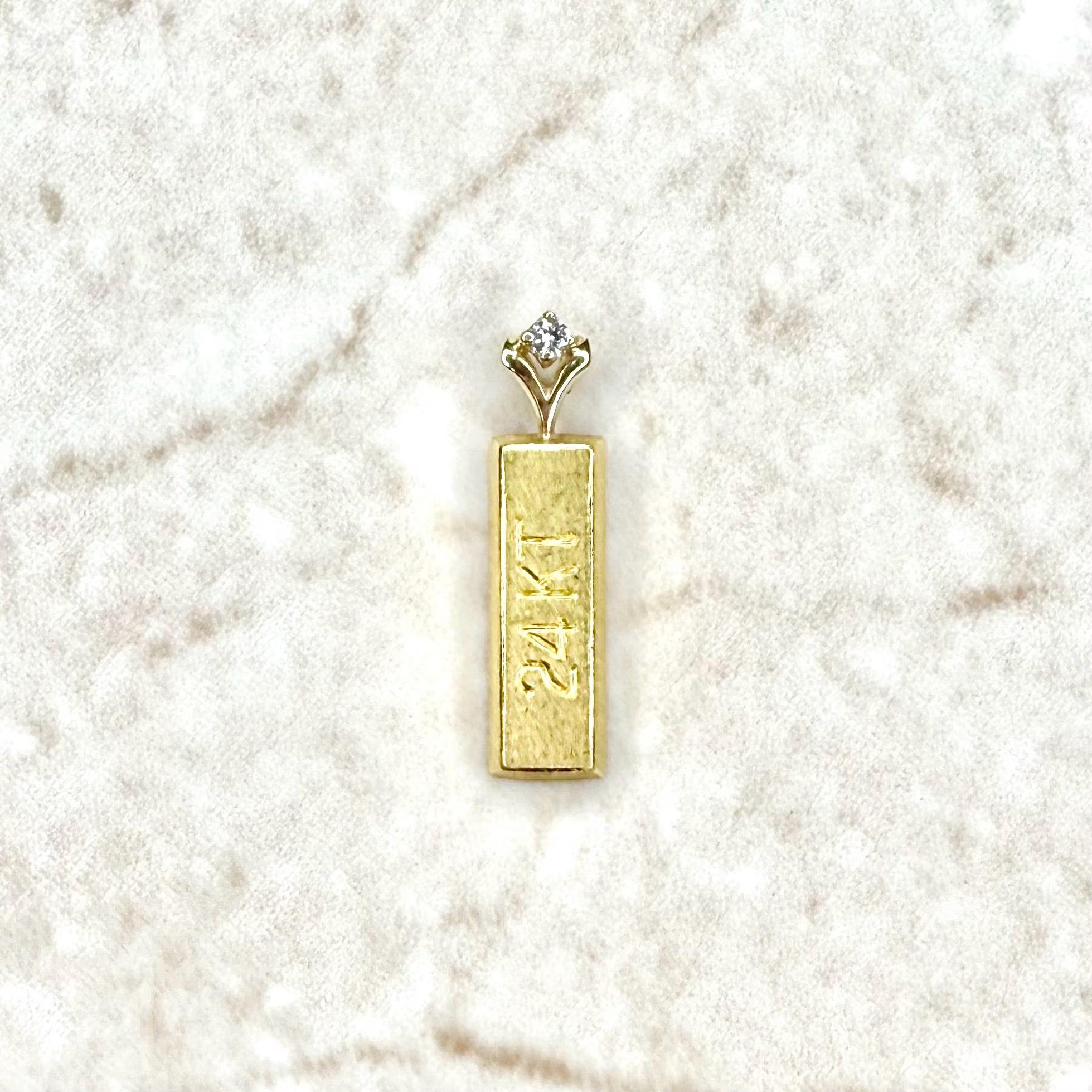 24K Pure Gold Bar Pendant - 24K Solid Gold Bullion Pendant - Pure Gold Pendant - 24K Gold Ingot Pendant - Gold Bar Charm - Holiday Gift