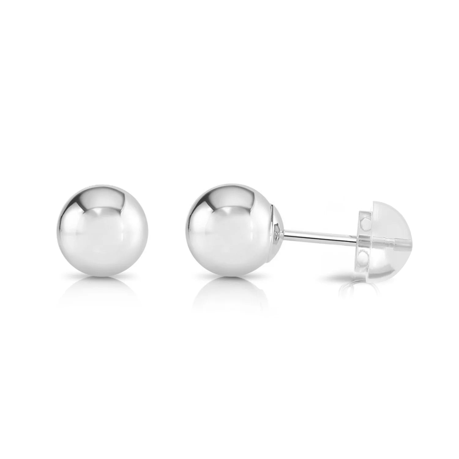 14K White Gold Ball Stud Earrings with Silicone Gold Pushbacks