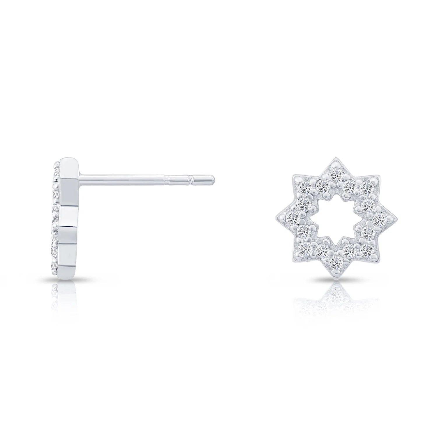 Sparkling CZ Halo Star Flower Stud Earrings in Elegant Sterling Silver.