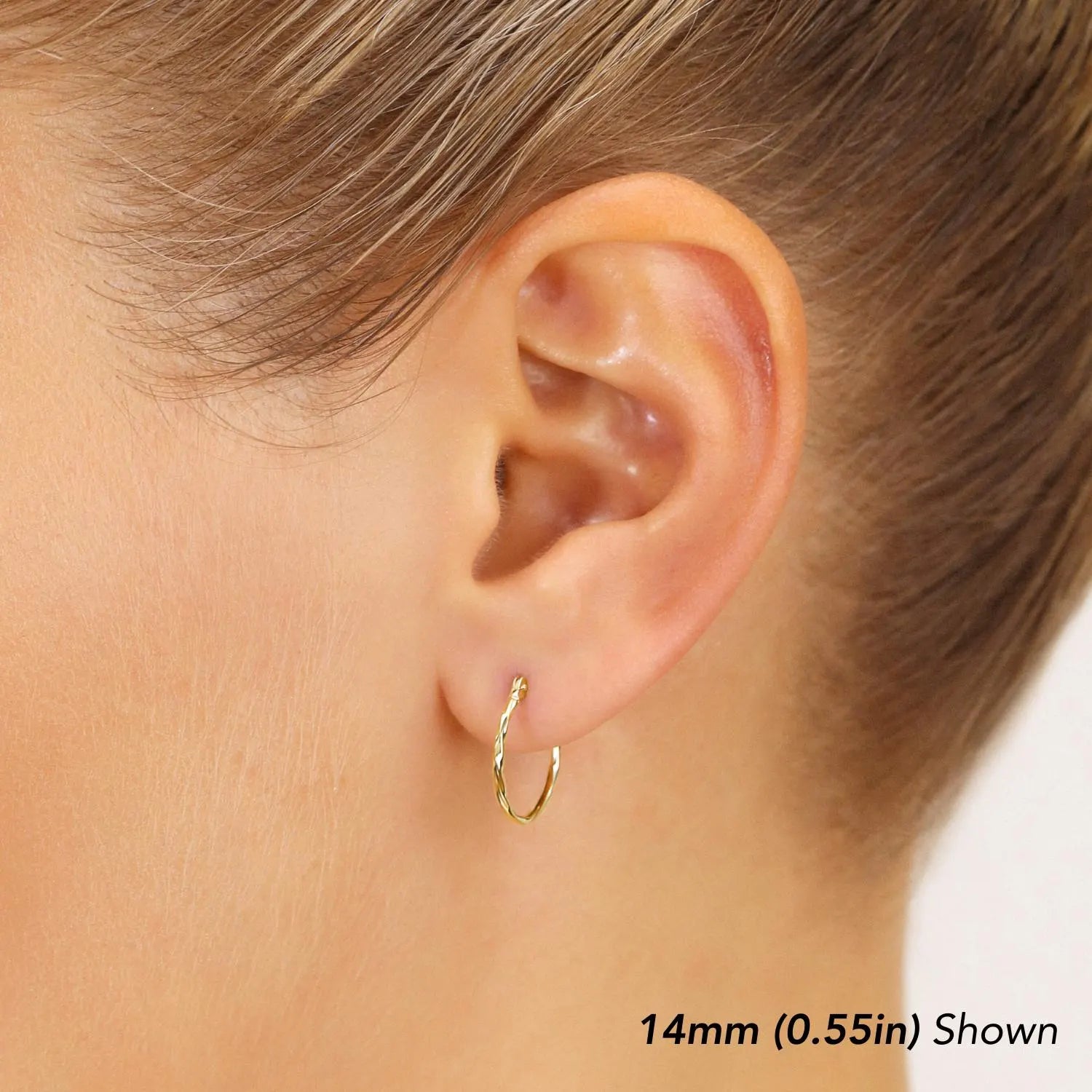 14K Yellow Gold Twisted round Hoop Earrings, 1Mm Thin, Available in All Sizes, Handmade by TILO Jewelry