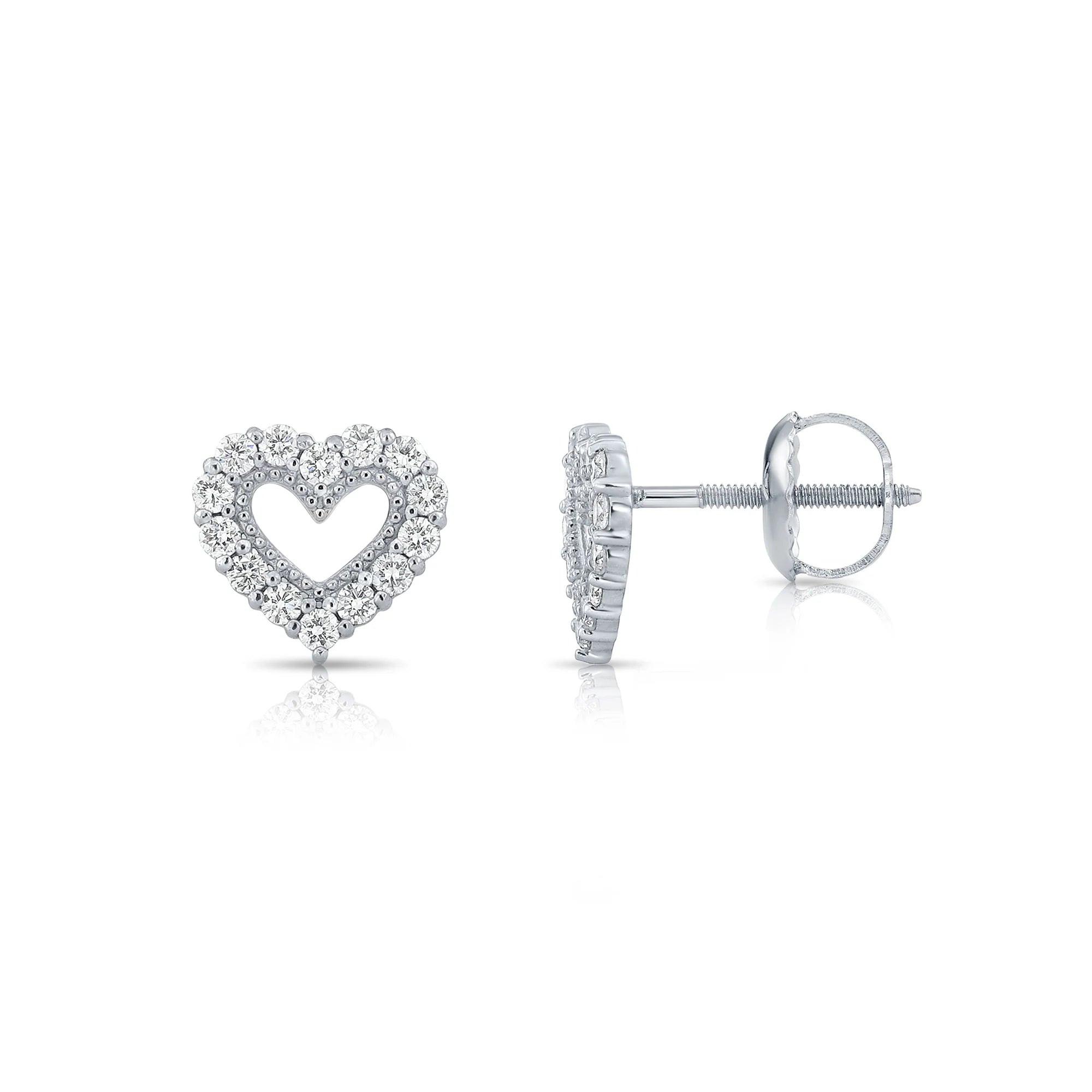 Elegant 14K White Gold Heart Lab Diamond Studs - 0.25 Carat, Secure Screwback Design.