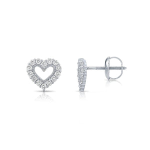 Elegant 14K White Gold Heart Lab Diamond Studs - 0.25 Carat, Secure Screwback Design.