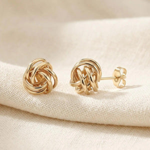 14K Gold Love Knot Push-Back Stud Earrings – 7mm, 9mm, 11mm for Friendship & Unity.