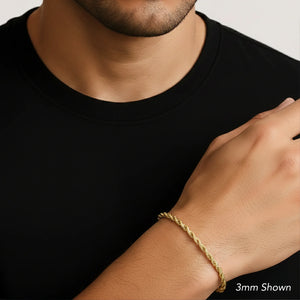 14K Yellow Gold Rope Chain Bracelet, Lobster Lock
