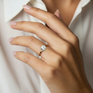 14K Yellow Gold Cushion-Cut Halo 1 Carat Engagement Ring