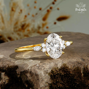 1Ct Oval Lab Diamond Engagement Ring: 14K Gold Promise Ring