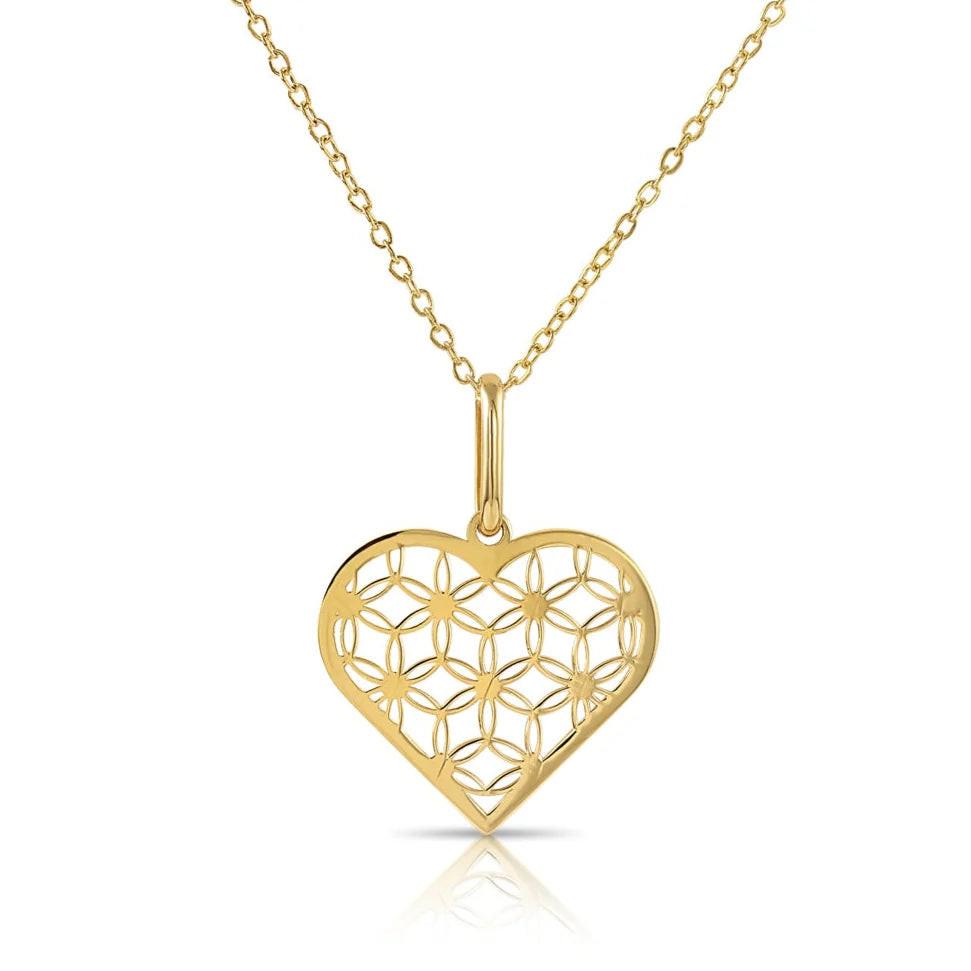 Stunning 14K Yellow Gold Floral Heart Pendant with 18" Necklace - A Timeless Gift!.