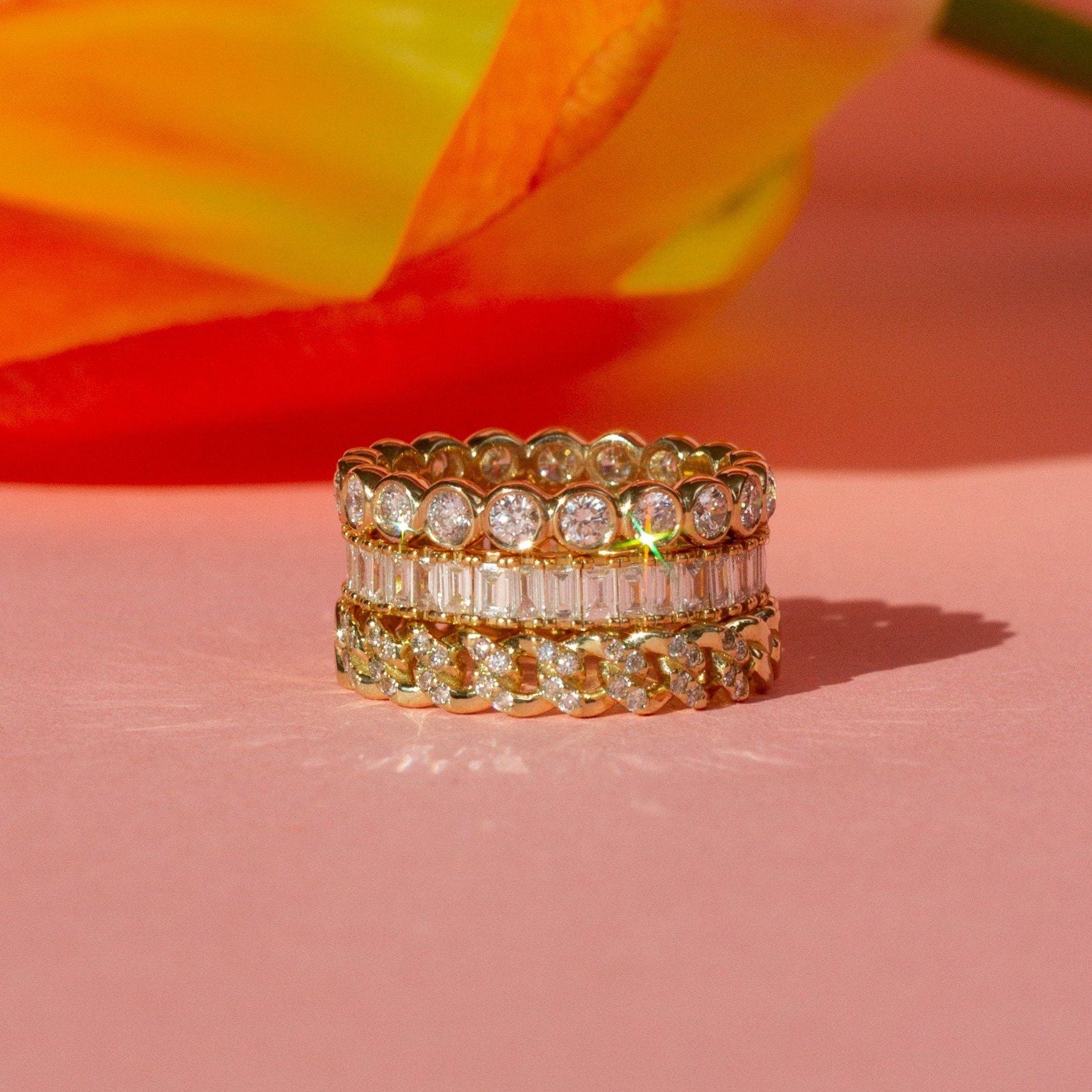 Bold Half Diamond Baguette Ring NikNenz™ Premium Gold & Diamonds