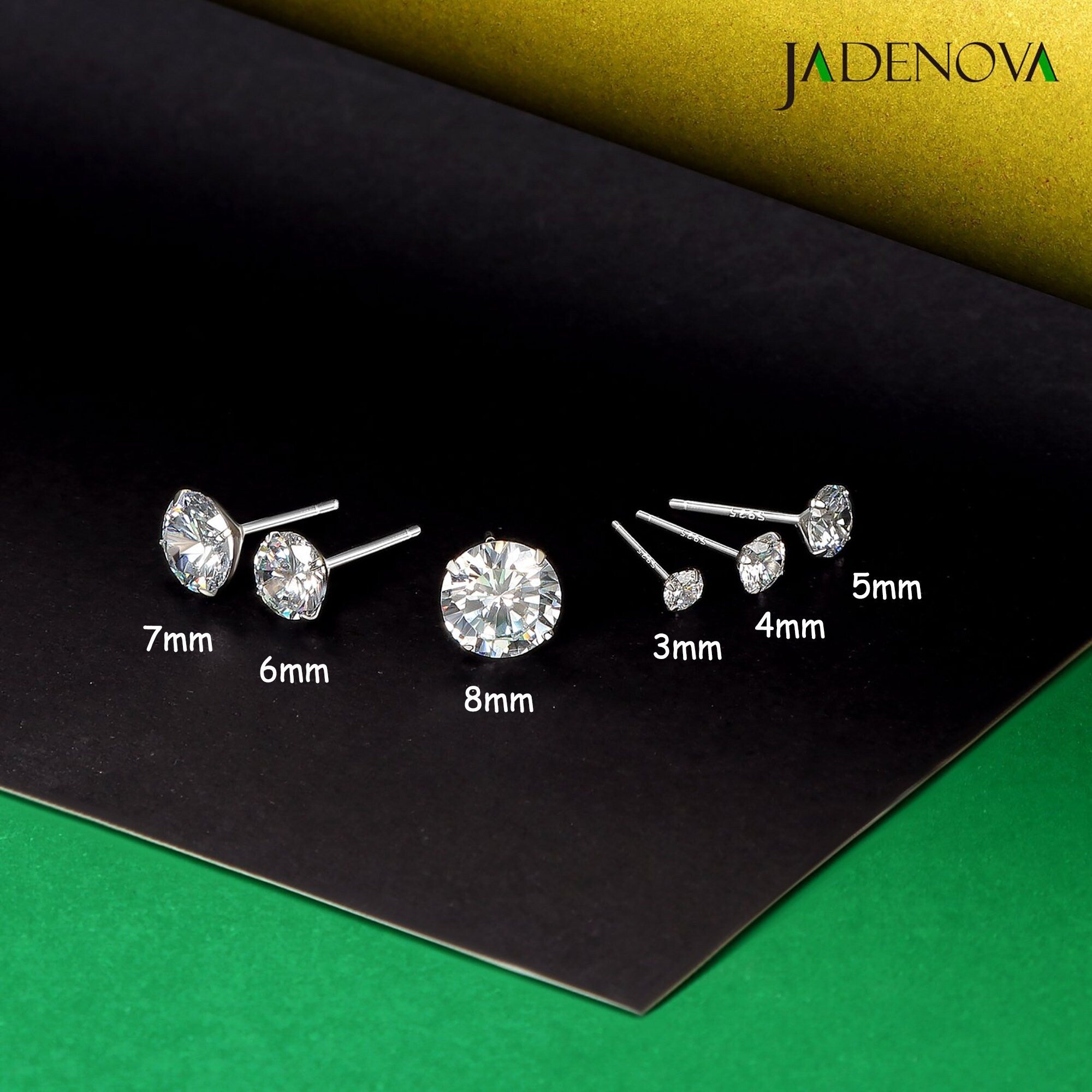 925 Sterling Silver Clear round Cubic Zirconia Stud Earrings 4 Prong Setting 3Mm 4Mm 5Mm 6Mm 7Mm 8Mm Tiny Large CZ Earrings