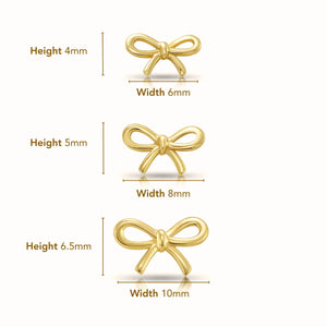 14K Solid Yellow Gold Ribbon Bow Stud Earrings, with Secure Screw-Backs