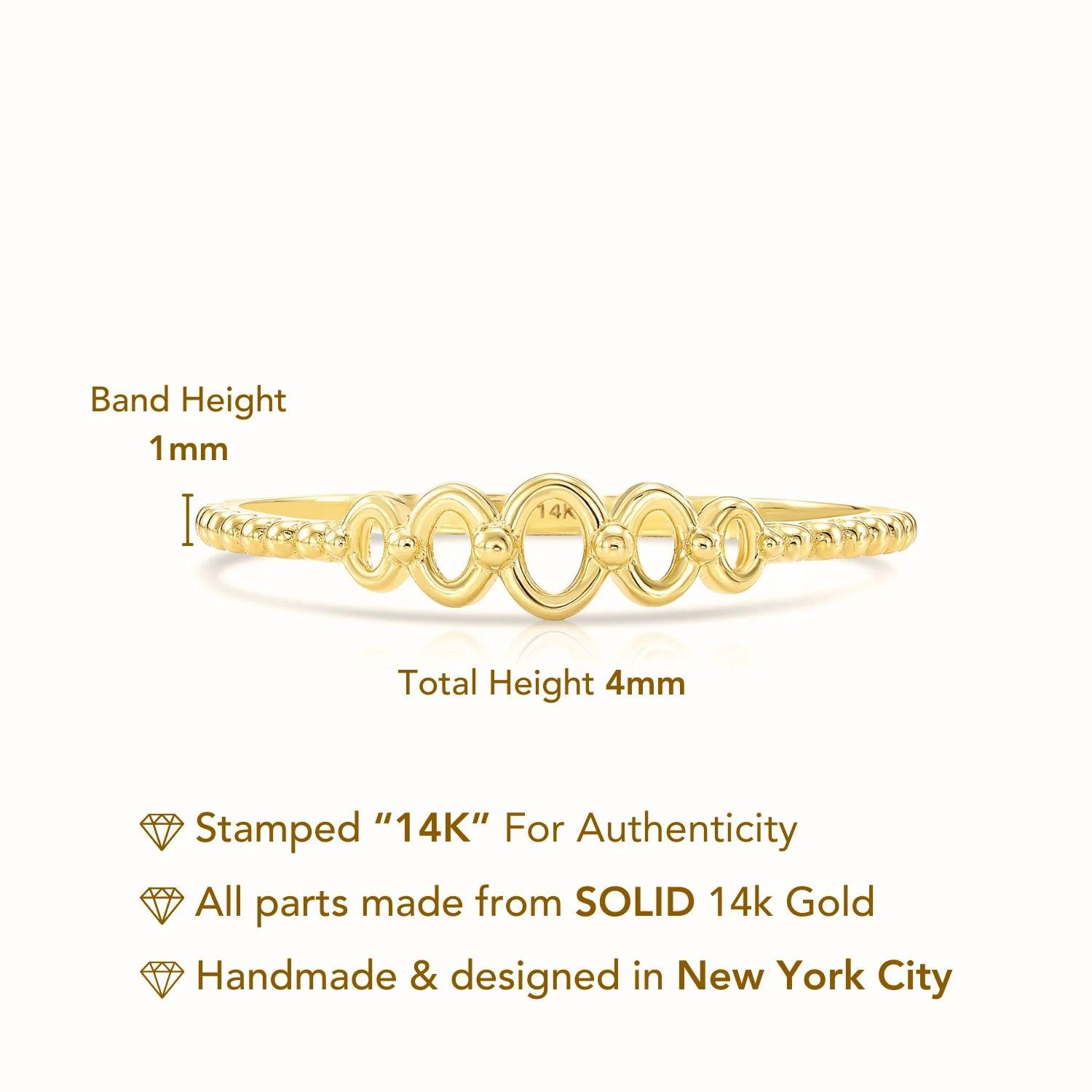 14K Yellow Gold Oval Link Beaded Band Ring - A Chic & Modern Gift for Her Birthday or Everyday Elegance.
