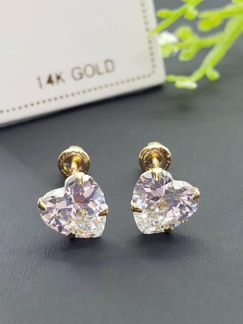 Elevate Your Style with 14K Gold Heart Cut Sparkling Stud Earrings - Perfect for Birthdays & Everyday Luxury!.