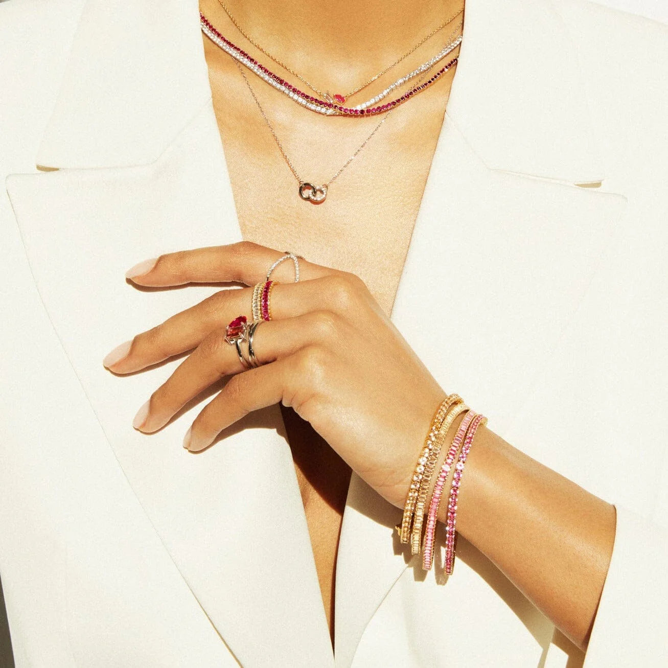 Lab Grown Red Ruby Baguette Eternity Ring NikNenz™ Premium Gold & Diamonds
