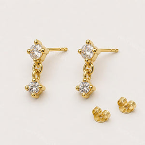 CZ Cubic Diamond Drop Dangle Studs, Dainty Tiny CZ Studs, 18K Gold Plated Sterling Silver Tiny Stud Earrings, Cartilage Stud, Gift for Her
