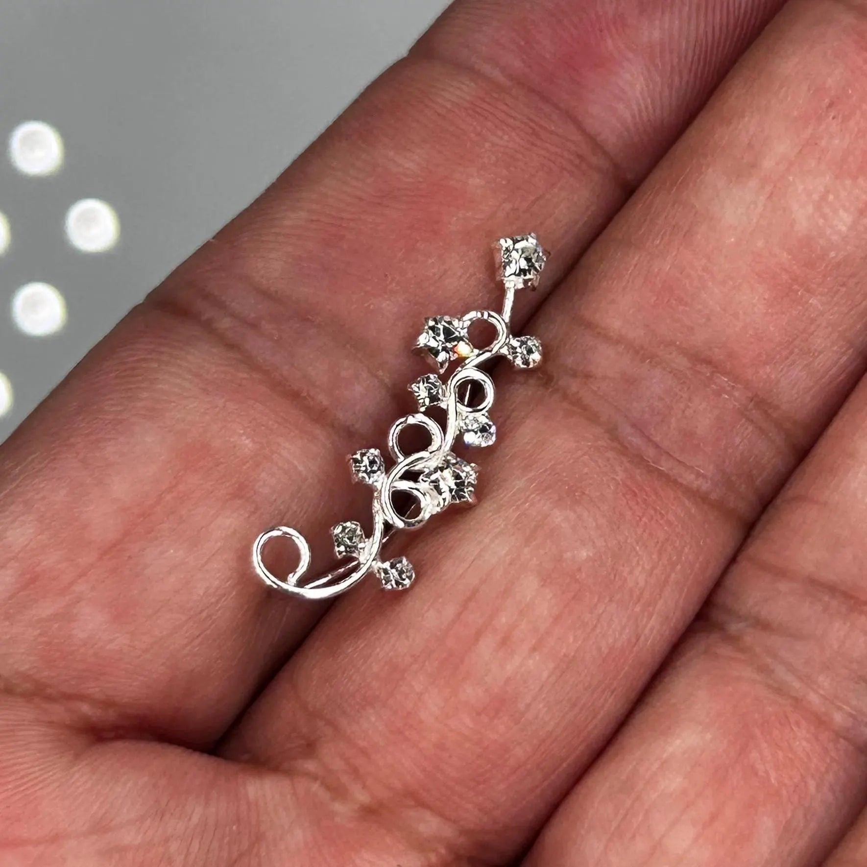 Sterling Silver Crystal Vine Ear Climber Floral Crawler Earrings
