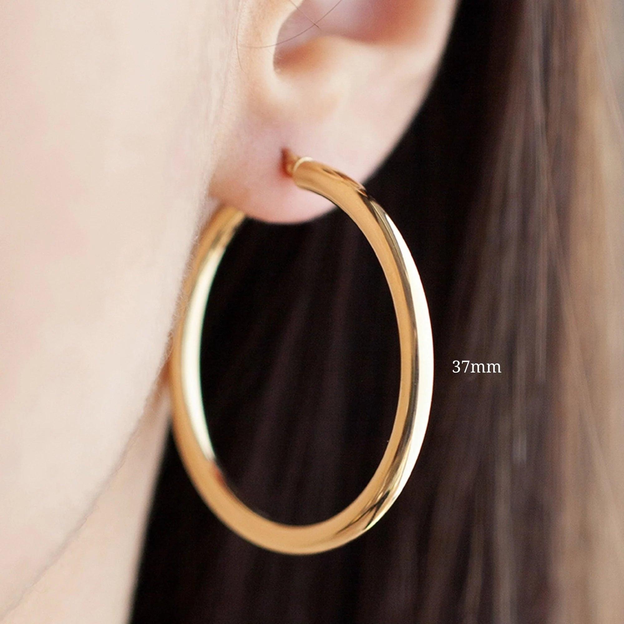 Stunning 14K Gold Large Dome Hoop Earrings - Timeless Elegance in Every Pair!.