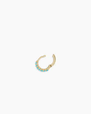 14K Gold Turquoise Row Single Huggie