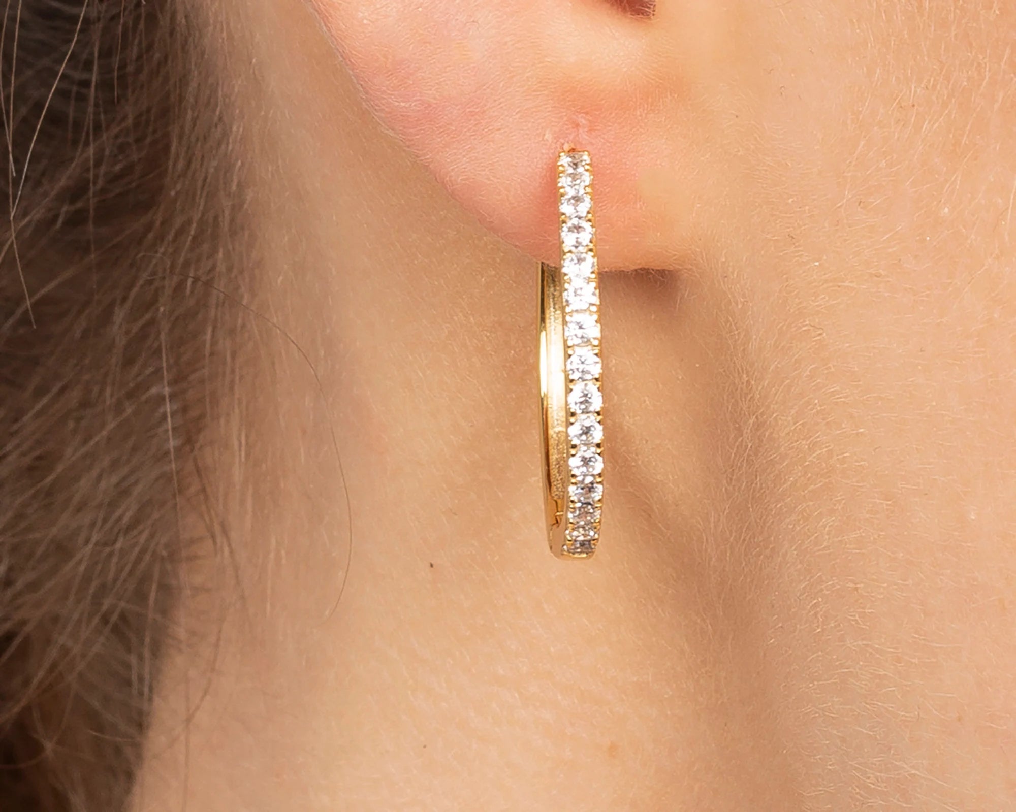 Dainty CZ Hoop Earrings: 18K Gold Sterling Silver Pave Hoops