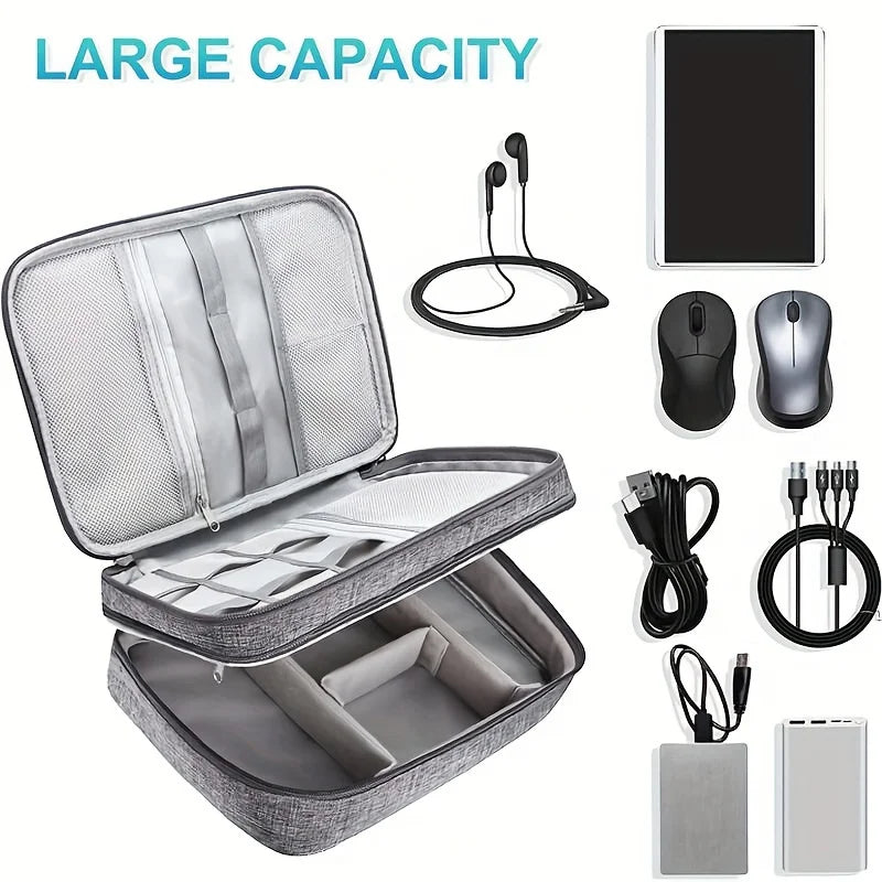 Three Layer Digital Storage Bag Multi-Functional Cable Storage Box Portable Waterproof Travel Case for Data Mobile Power Bank