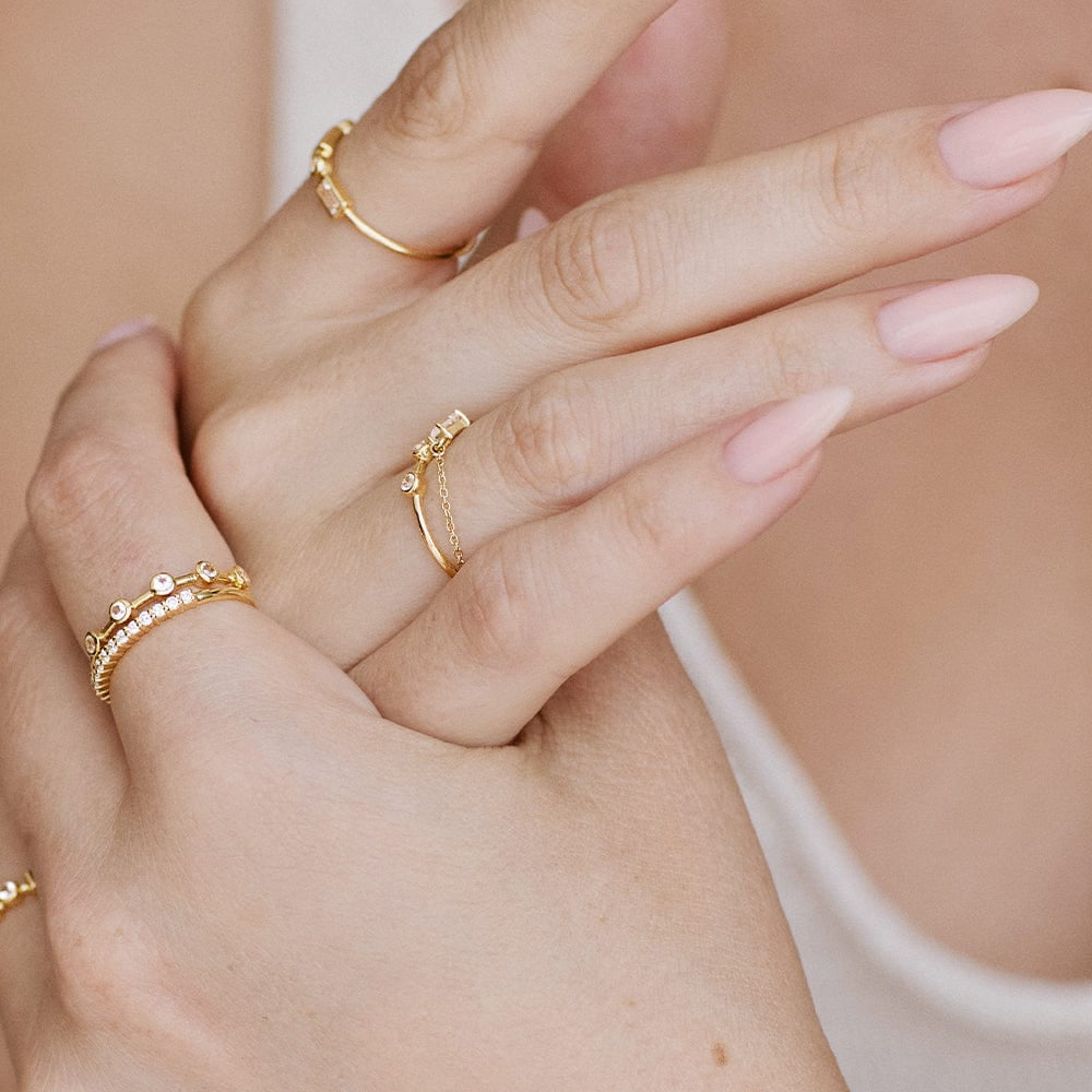 Estée Lalonde Fine Baguette Sapphire Chain Ring 14Ct Solid Gold
