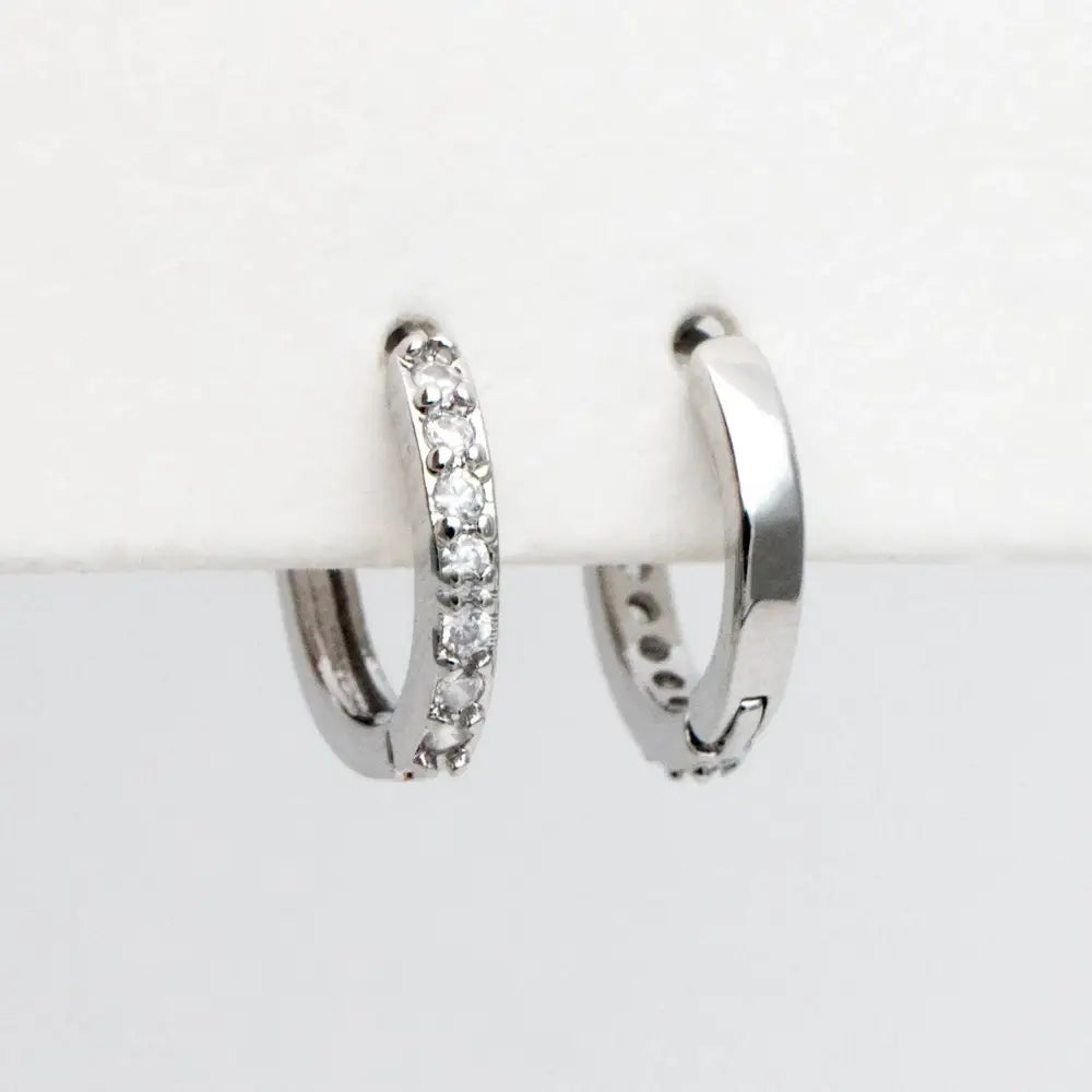 4Pcs CZ Pave Hoop Earrings, Gold/ Rodium Plated Huggies, Outer Diameter 9/ 10/ 12 /14Mm, Dainty Minimalist Earring (GB-2594)