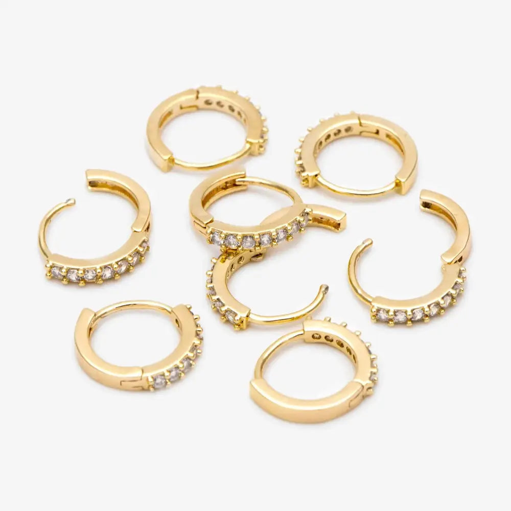 4Pcs CZ Pave Hoop Earrings, Gold/ Rodium Plated Huggies, Outer Diameter 9/ 10/ 12 /14Mm, Dainty Minimalist Earring (GB-2594)