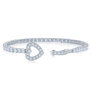 Sterling Silver Heart Tennis Bracelet with Brilliant Cubic Zirconia Stones, 7 Inch