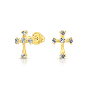 10K Yellow Gold Cross Stud Earrings