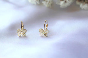 Stunning 14K Gold Butterfly Leverback Earrings - Exquisite Handmade Dangle Jewelry Gift for Her.