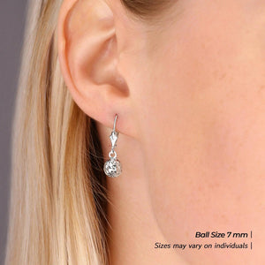 Stunning 14K White Gold Hand Engraved Diamond-Cut Round Ball Dangle Earrings with Secure French Leverbacks.
