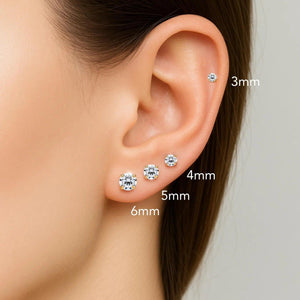 Elegant 10K White Gold CZ Round Stud Earrings - Unisex Basket Set with Secure Push Back Closure.