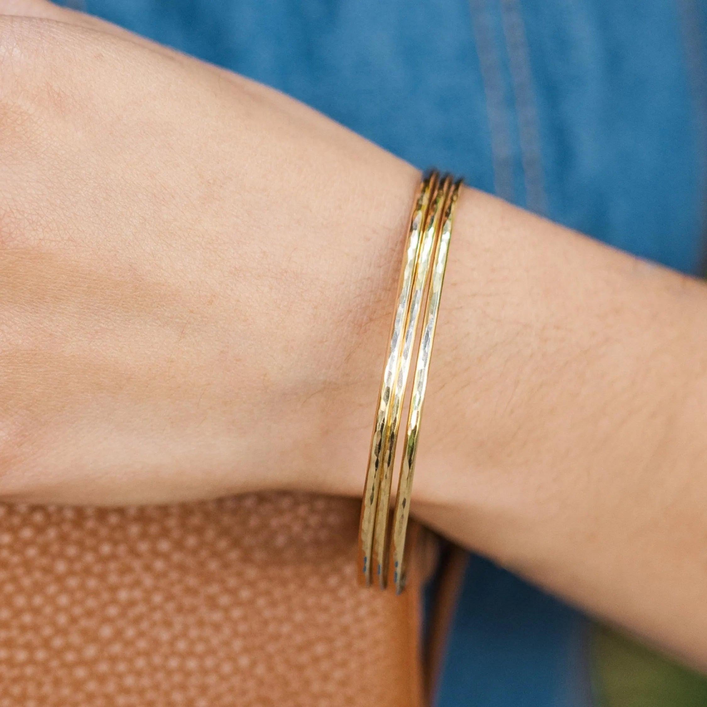 Thick 14K Gold Filled Hammered Bangle Bracelet - Perfect Stackable Gift!.